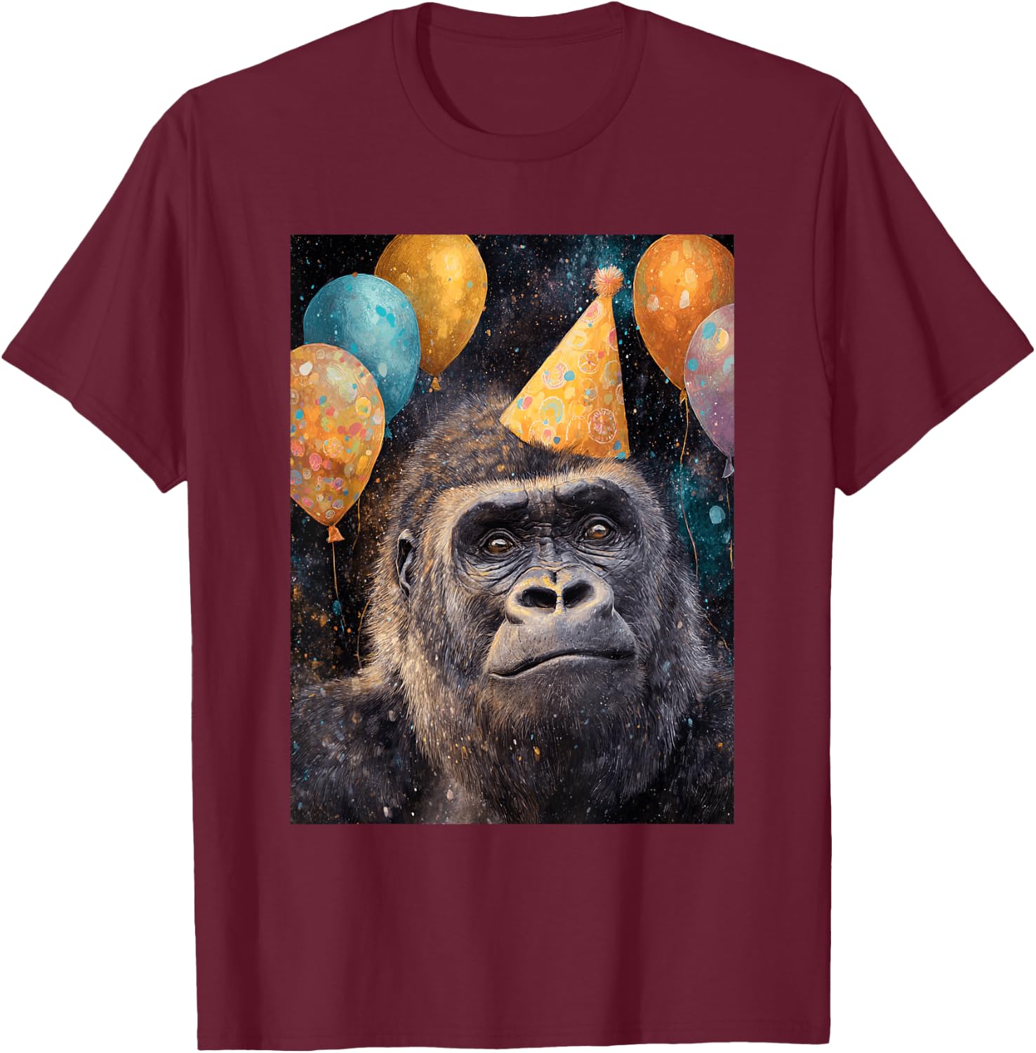 Gorilla Birthday Party Animal Themed in Space T-Shirt - T-Shirt | Maroon