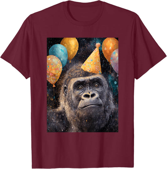 Gorilla Birthday Party Animal Themed in Space T-Shirt - T-Shirt | Maroon