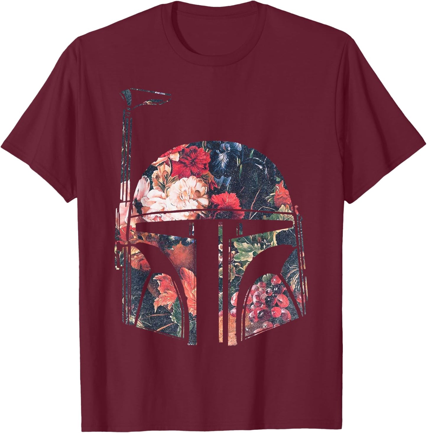 Star Wars Boba Fett Floral Print Helmet Graphic T-Shirt - T-Shirt | Maroon