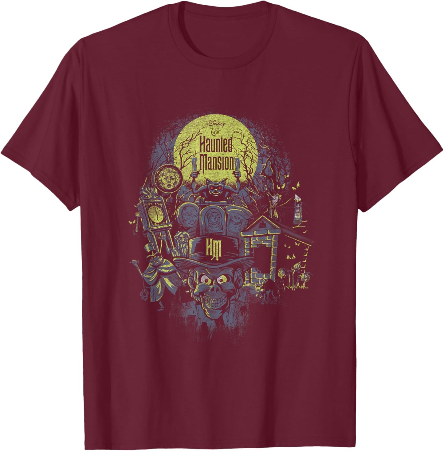 The Haunted Mansion Halloween Haunted Montage Retro Poster T-Shirt - T-Shirt | Maroon