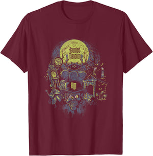 The Haunted Mansion Halloween Haunted Montage Retro Poster T-Shirt - T-Shirt | Maroon