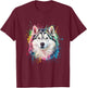 Men Woman Colorful Watercolor Alaskan Malamute T-Shirt - T-Shirt | Maroon