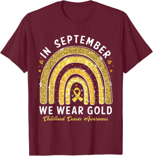 In September We Wear Gold Childhood Cancer Awareness T-Shirt - T-Shirt | Maroon