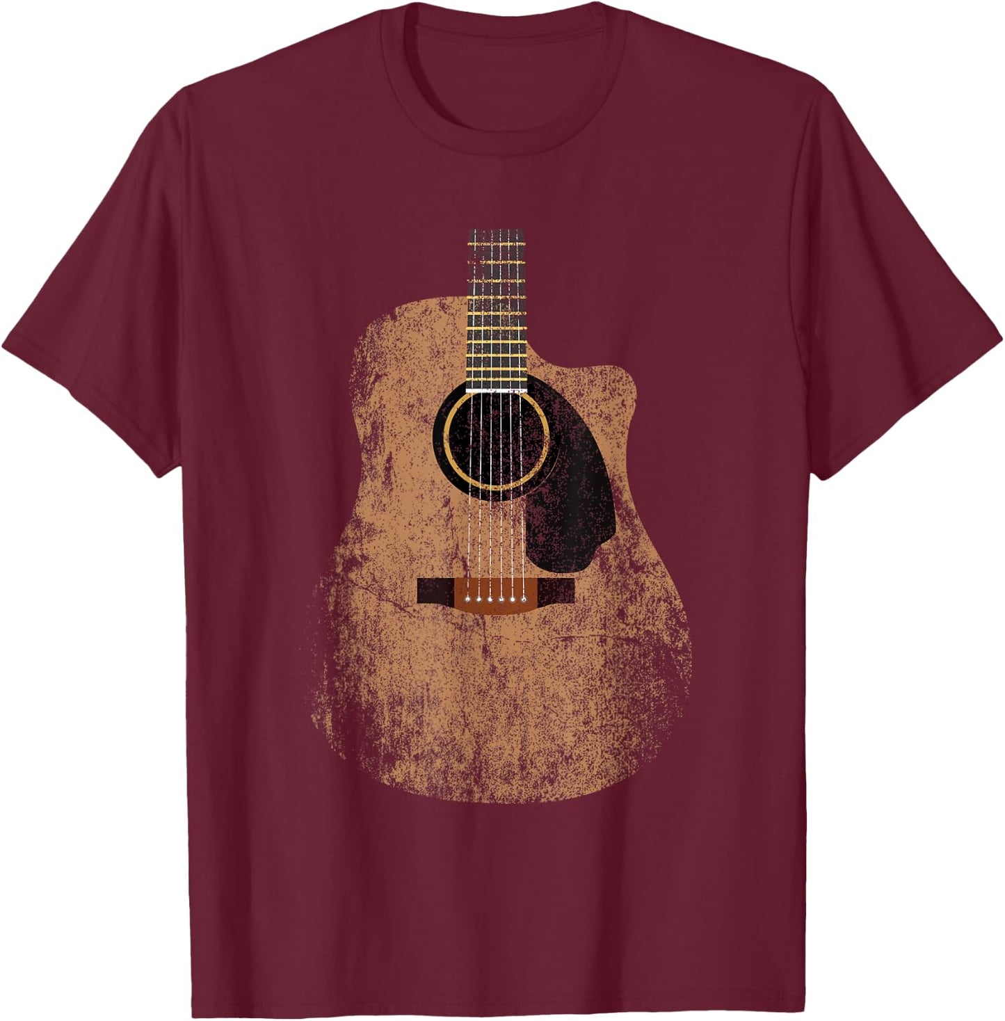 Vintage Guitar Distressed Acoustic Guitar Guitarist Player T-Shirt - T-Shirt | Maroon