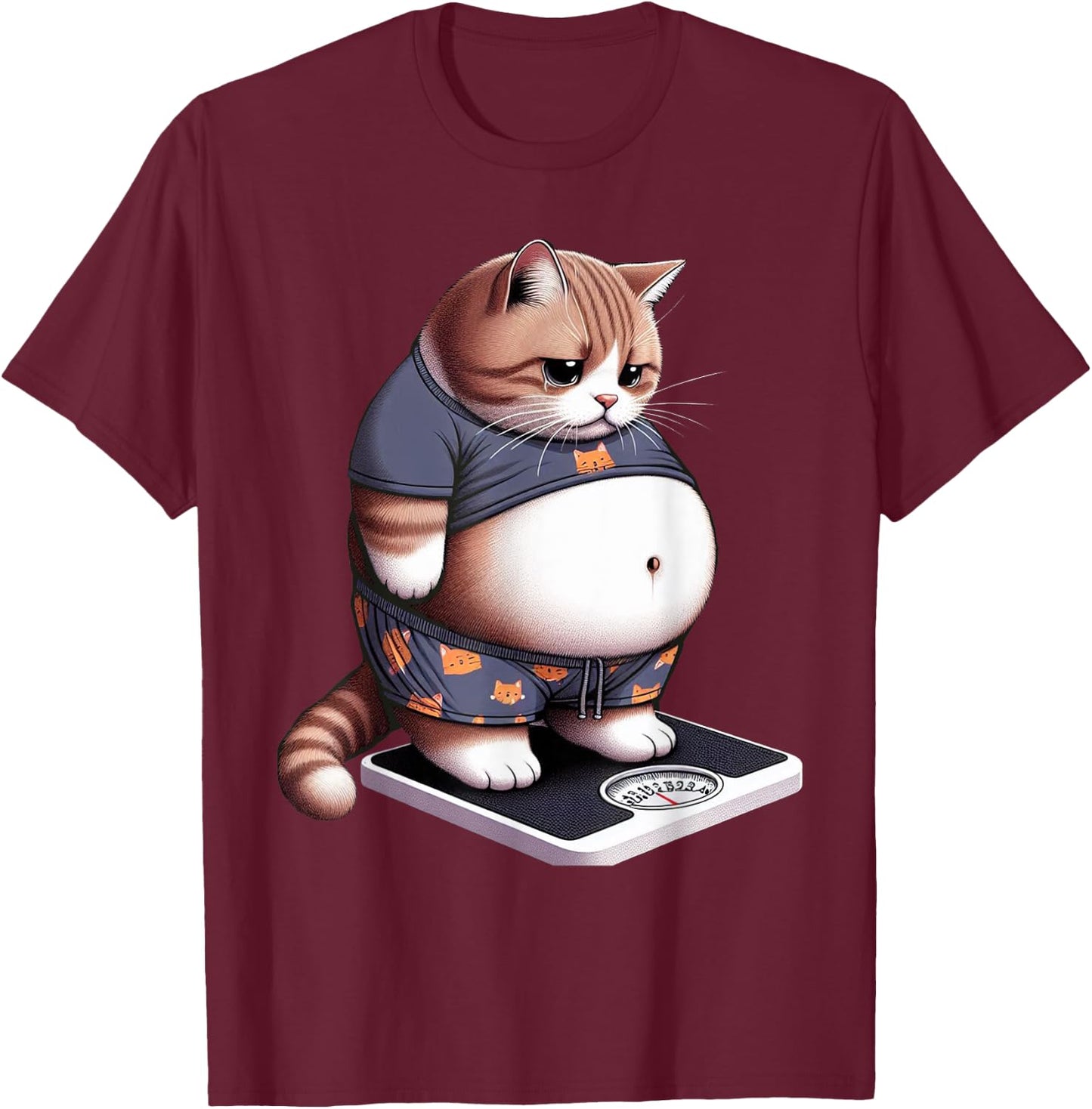 Funny Fat Cat Cute Chubby Kitten , Small, Black T-Shirt - T-Shirt | Maroon