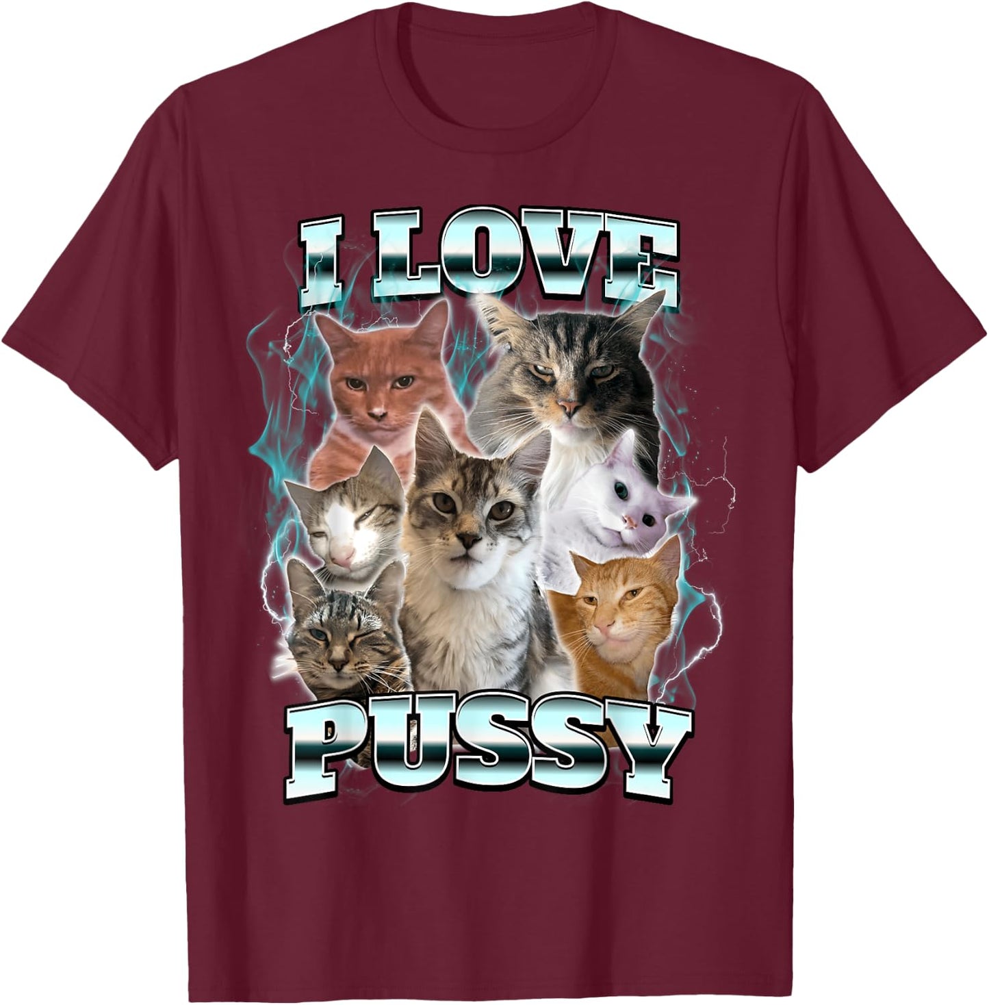 I Love Pussy Cat T-Shirt - T-Shirt | Maroon