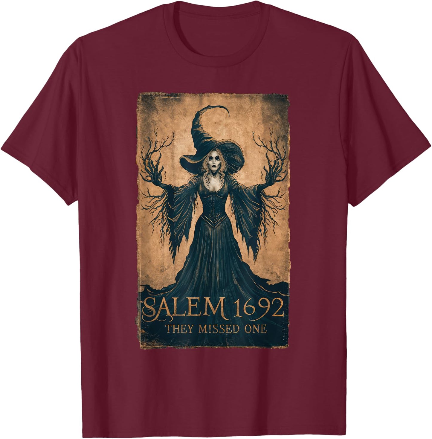 Salem 1692 They Missed One Halloween Feminist Witch Trials T-Shirt - T-Shirt | Maroon