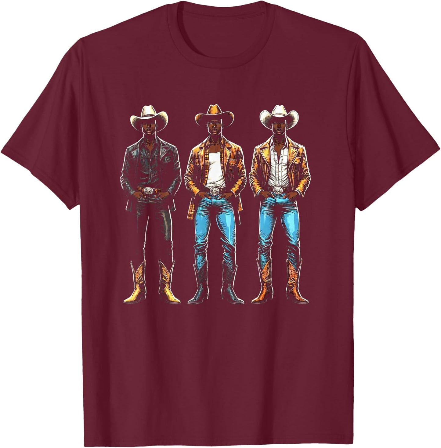 Black Cowboy Western Rodeo Melanin Black History Texas Men T-Shirt - T-Shirt | Maroon