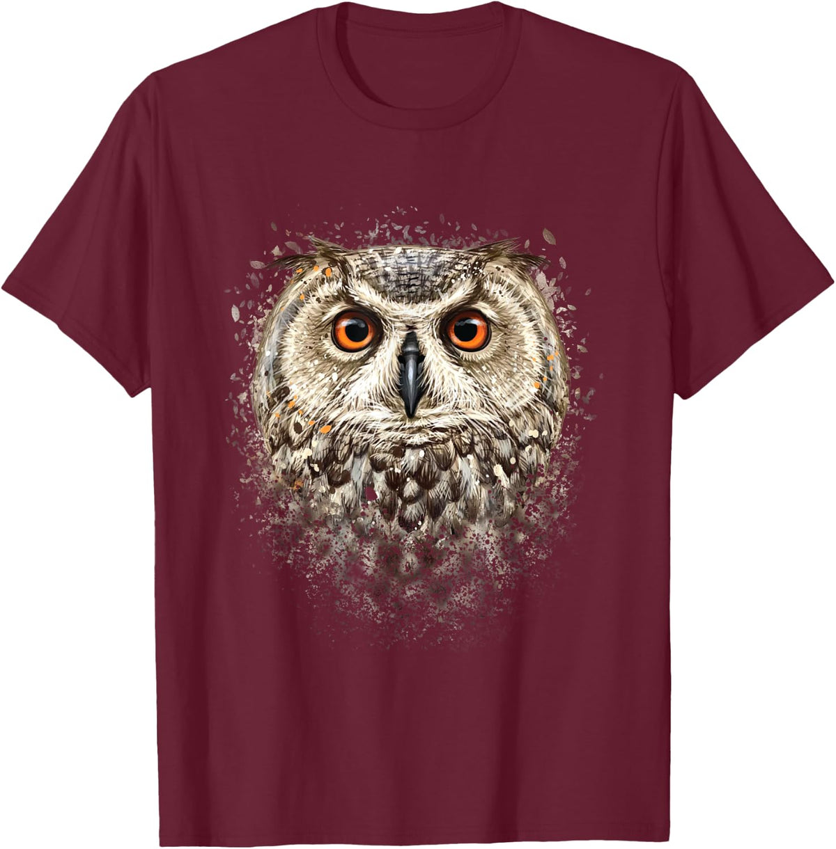 Artistic Owl Face - Birds Ornithologist Nature Animal Lover T-Shirt - T-Shirt | Maroon