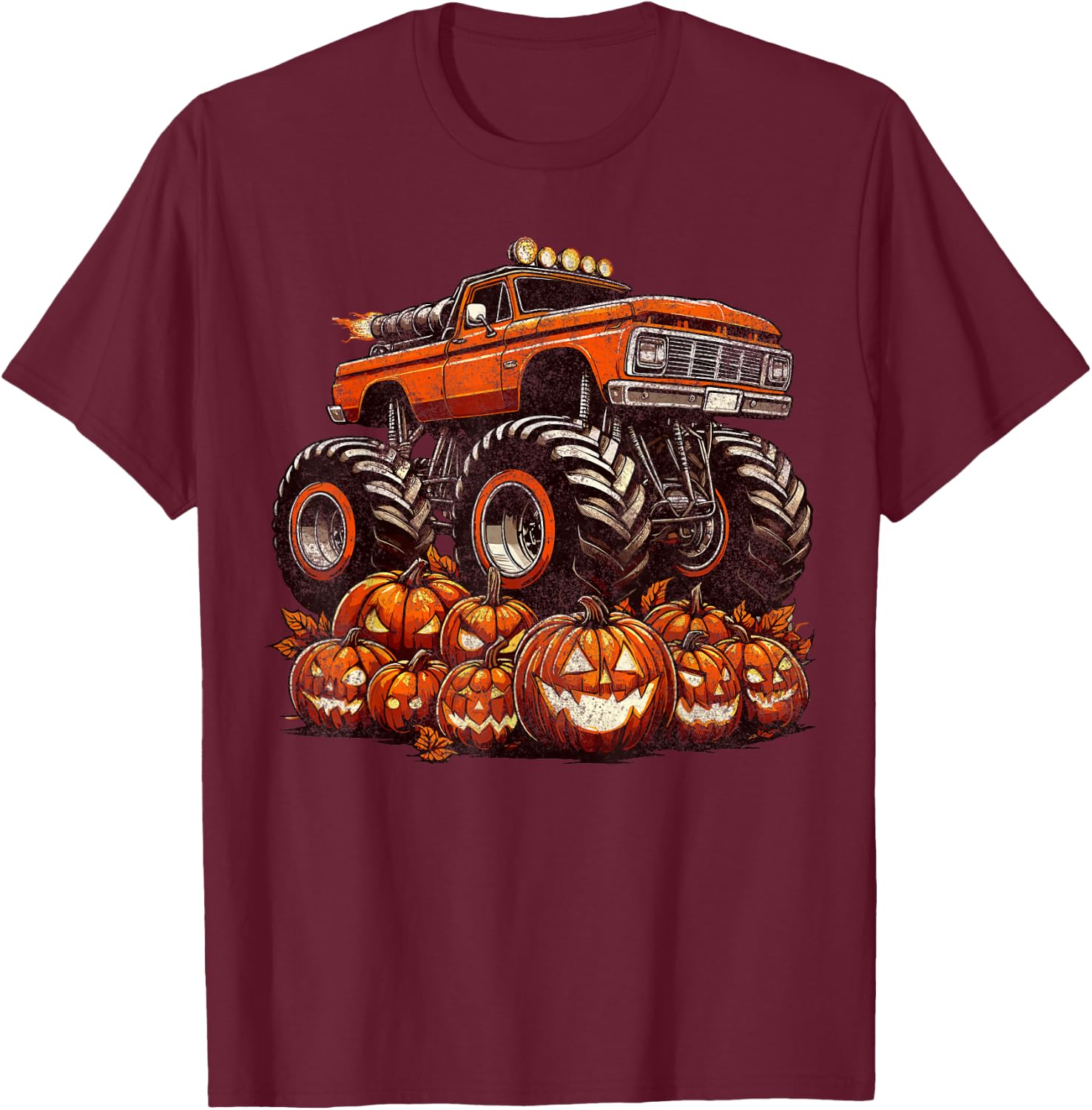 Halloween Monster Truck Boys Pumpkin Halloween T-Shirt - T-Shirt | Maroon