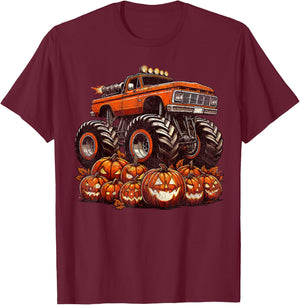 Halloween Monster Truck Boys Pumpkin Halloween T-Shirt - T-Shirt | Maroon