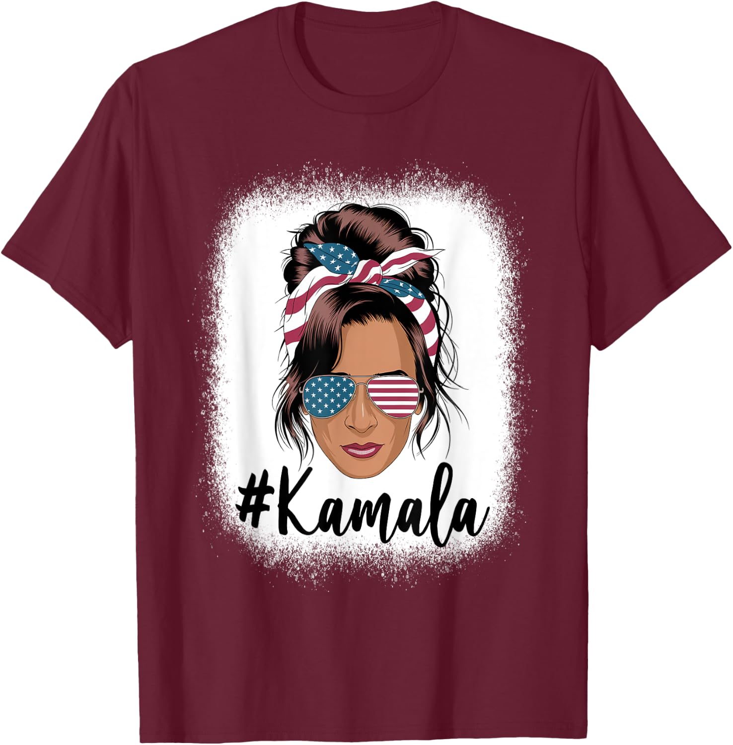 Kamala Harris Messy Bun Retro USA Patriotic American Flag T-Shirt - T-Shirt | Maroon