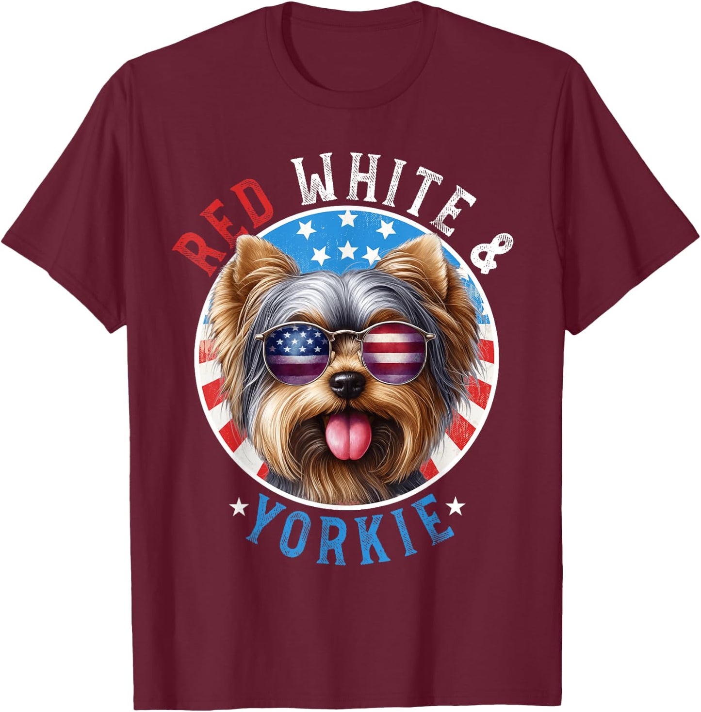 Yorkshire Terrier Dog 4th of July Red White & Yorkie Lovers Women Kids Men T-Shirt - T-Shirt | Maroon
