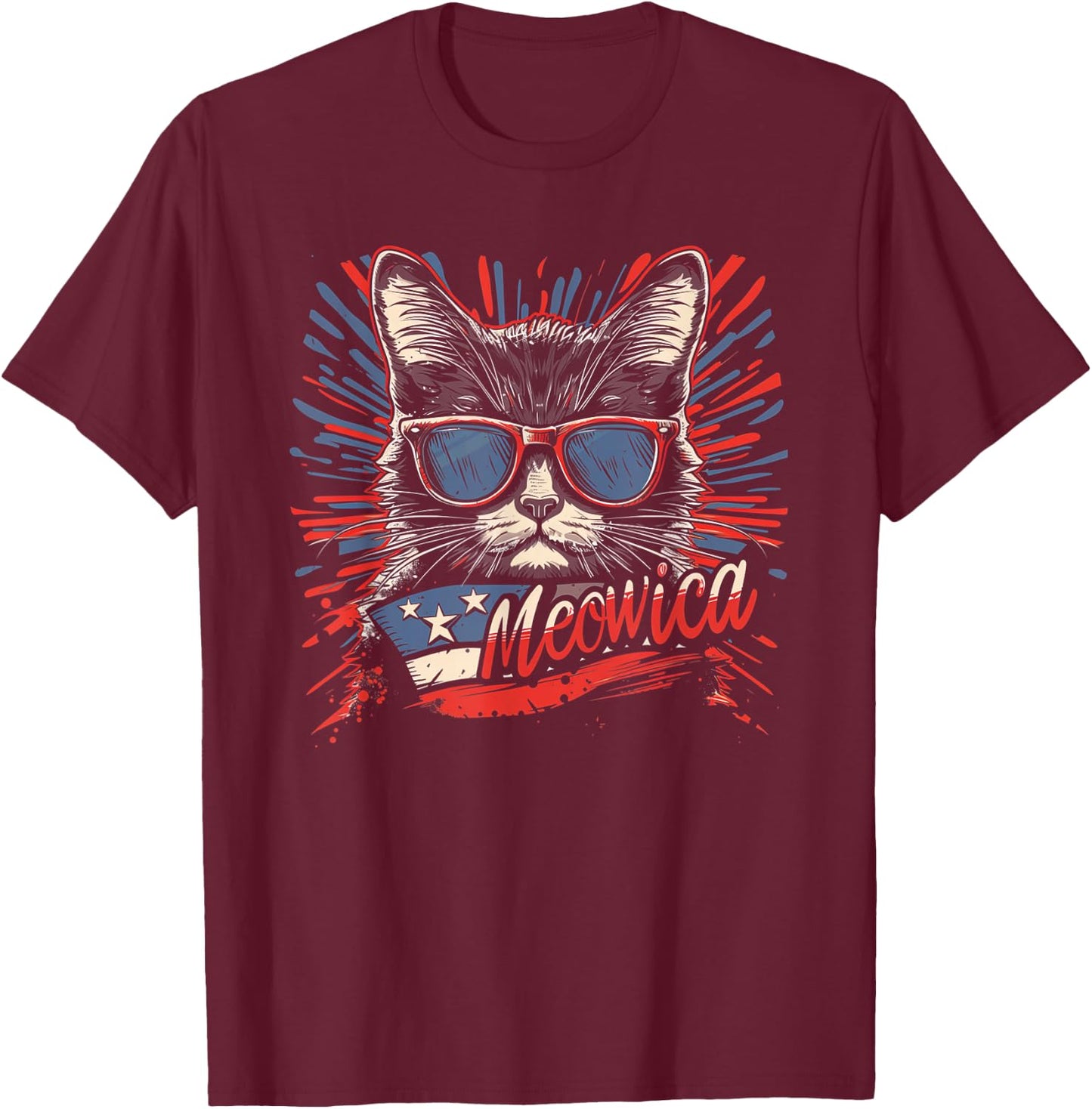 Meowica 4th of July Cat American Flag America USA Funny Kids Men T-Shirt - T-Shirt | Maroon