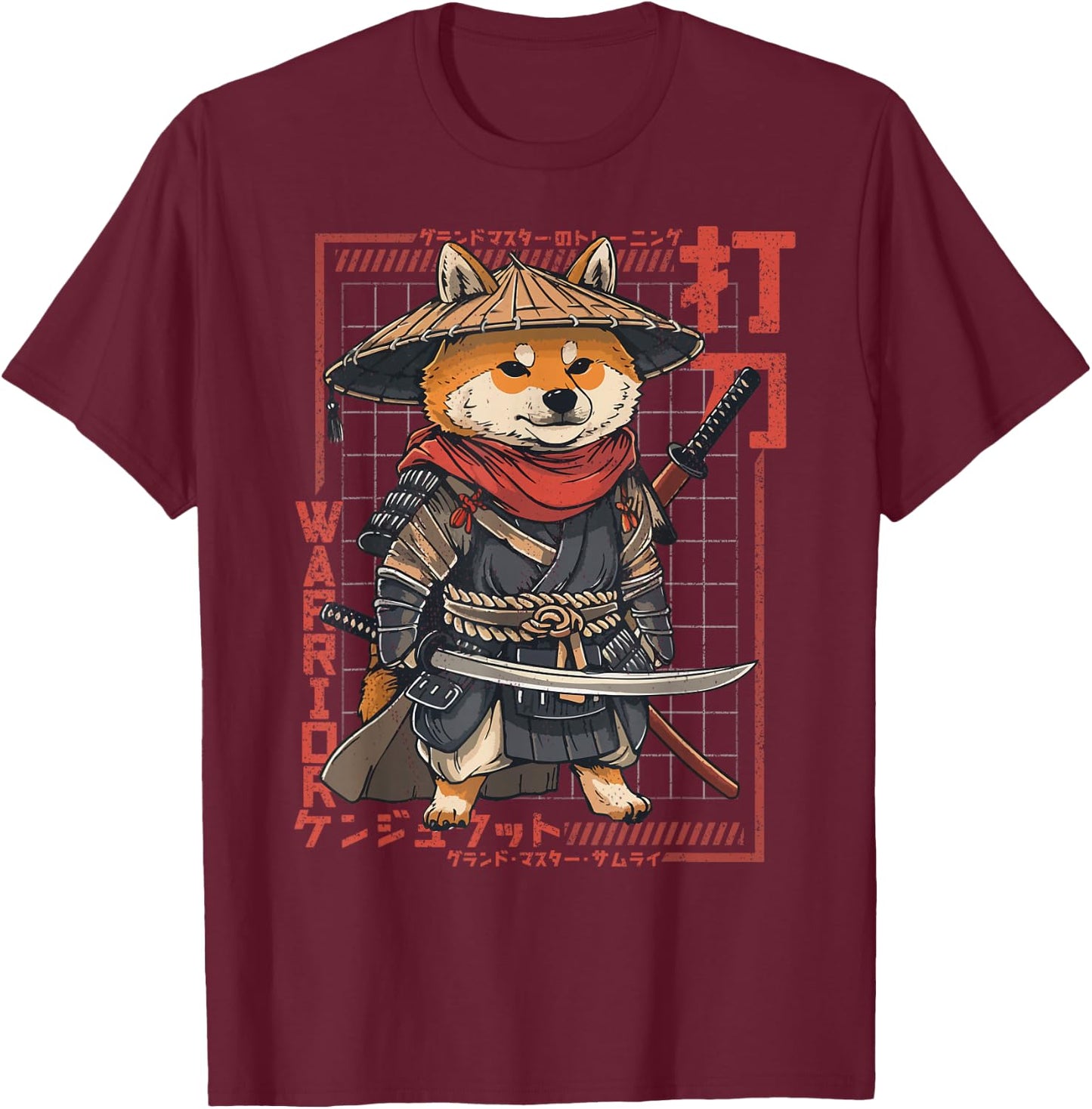 The Samurai Shiba Inu T-Shirt - T-Shirt | Maroon