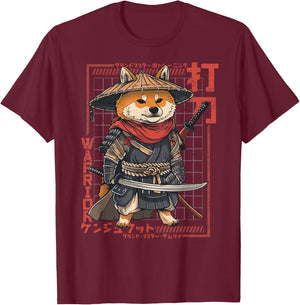 The Samurai Shiba Inu T-Shirt - T-Shirt | Maroon