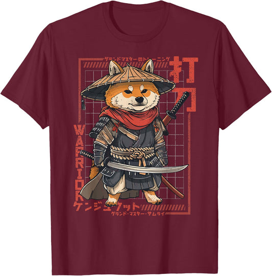 The Samurai Shiba Inu T-Shirt - T-Shirt | Maroon