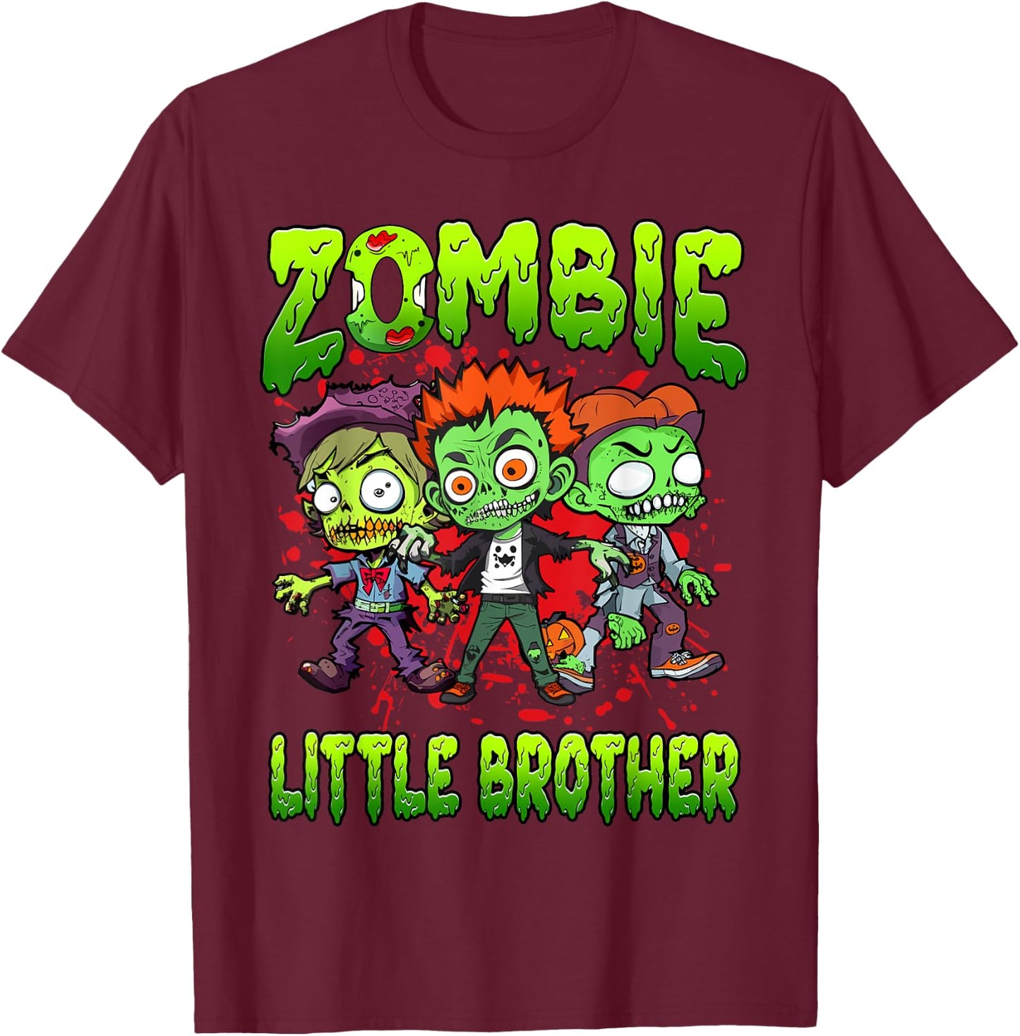 Zombie Little Brother Halloween Costume Family Matching T-Shirt - T-Shirt | Maroon