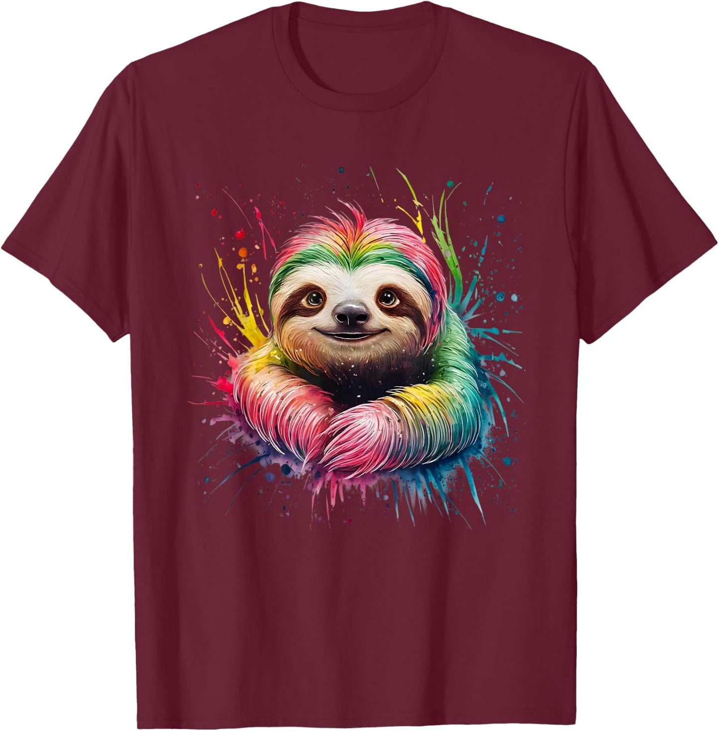 Sloth Men Woman Colorful Watercolor Sloth T-Shirt - T-Shirt | Maroon