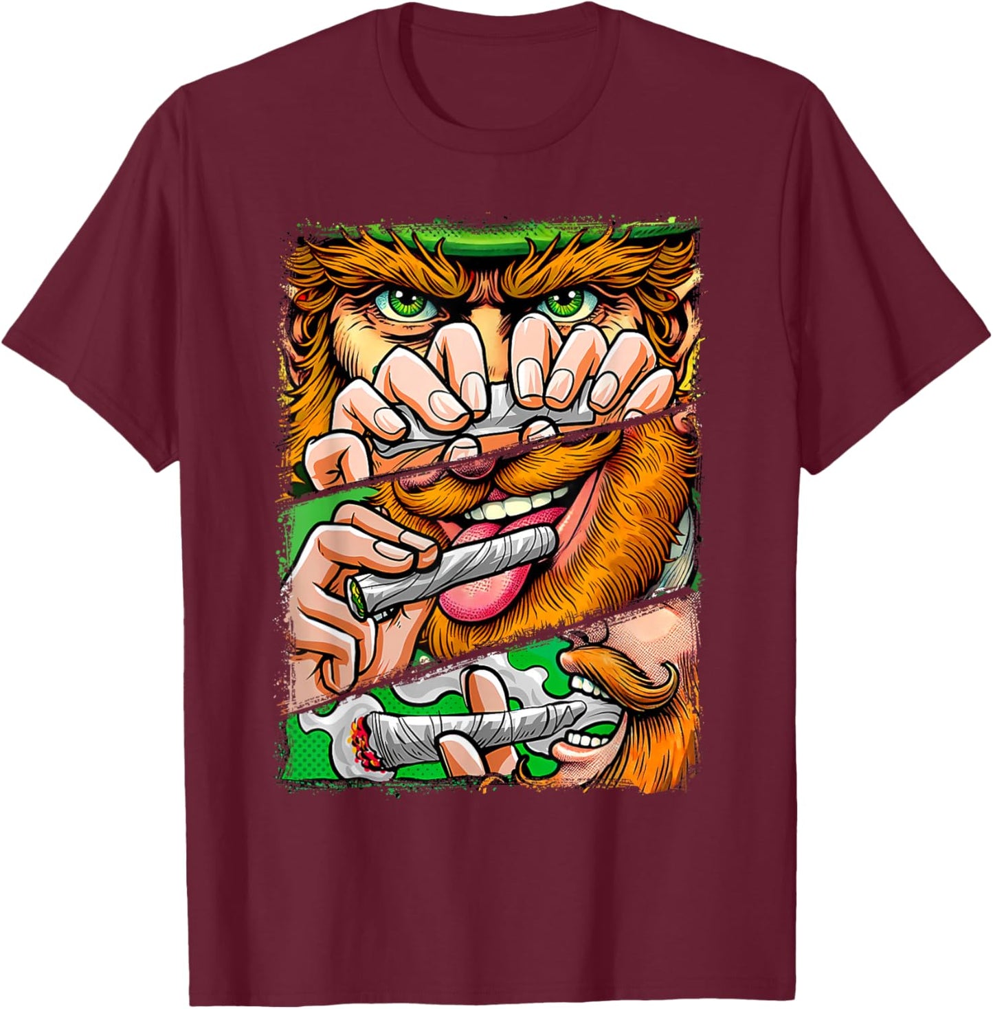 St. Patrick's Day Cannabis Weed Lover Leprechaun Smoking T-Shirt - T-Shirt | Maroon