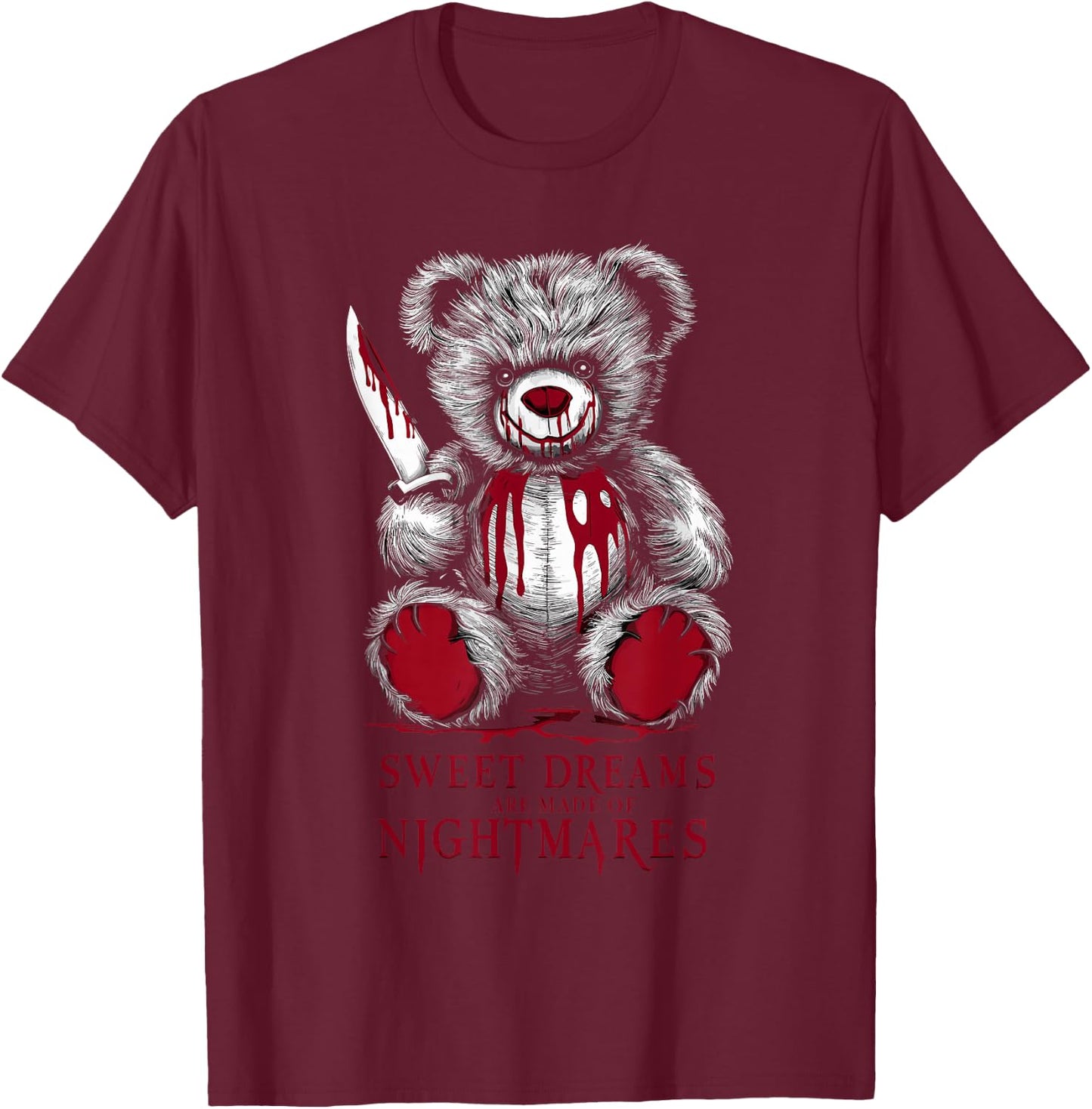 Terrifying Teddy Spooky Plush Horror Teddy Bear Scary T-Shirt - T-Shirt | Maroon