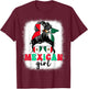 Mexican Girl Messy Bun Mexico Flag Patriotic Women Kids T-Shirt - T-Shirt | Maroon