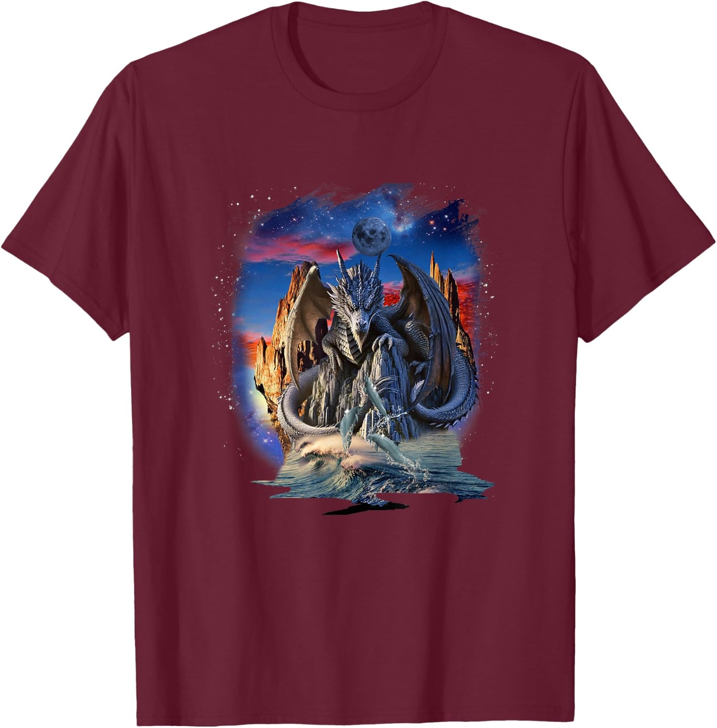 Dragon and Dolphin, Dragons and Dolphins T-Shirt - T-Shirt | Maroon