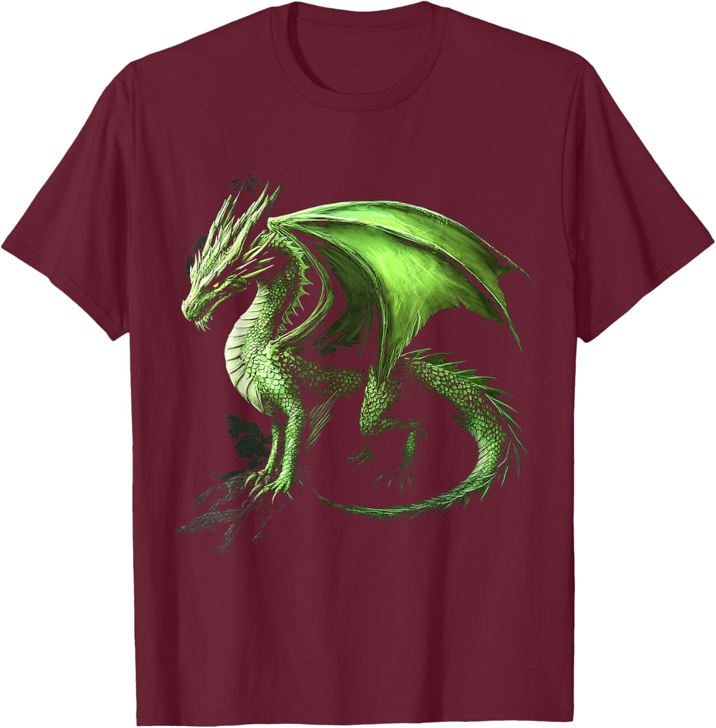 Green Dragon Motif Mythical Illustration Green Dragon T-Shirt - T-Shirt | Maroon