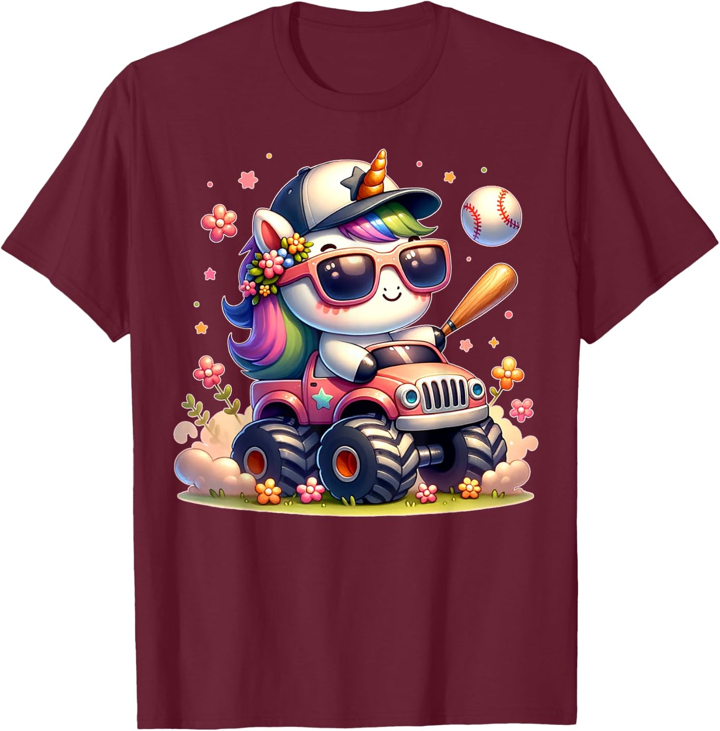 Cute Unicorn Softball Baseball T-ball Shirt for Girl Toddler T-Shirt - T-Shirt | Maroon