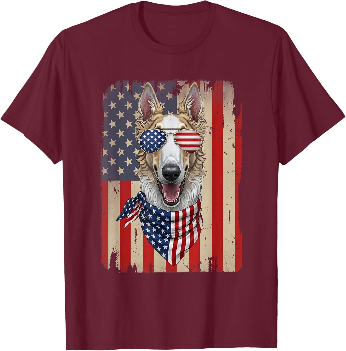 4th of July Borzoi Dog American Flag USA Patriotic T-Shirt - T-Shirt | Maroon