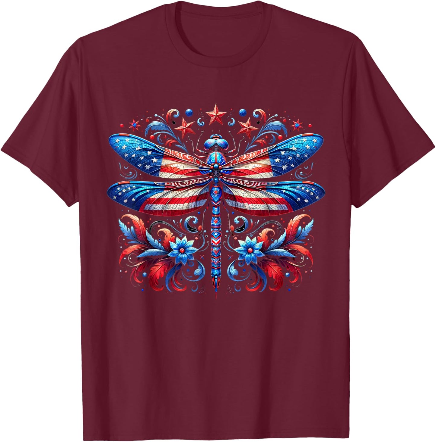 American Flag Dragonfly Patriotic 4th of July Kids T-Shirt - T-Shirt | Maroon