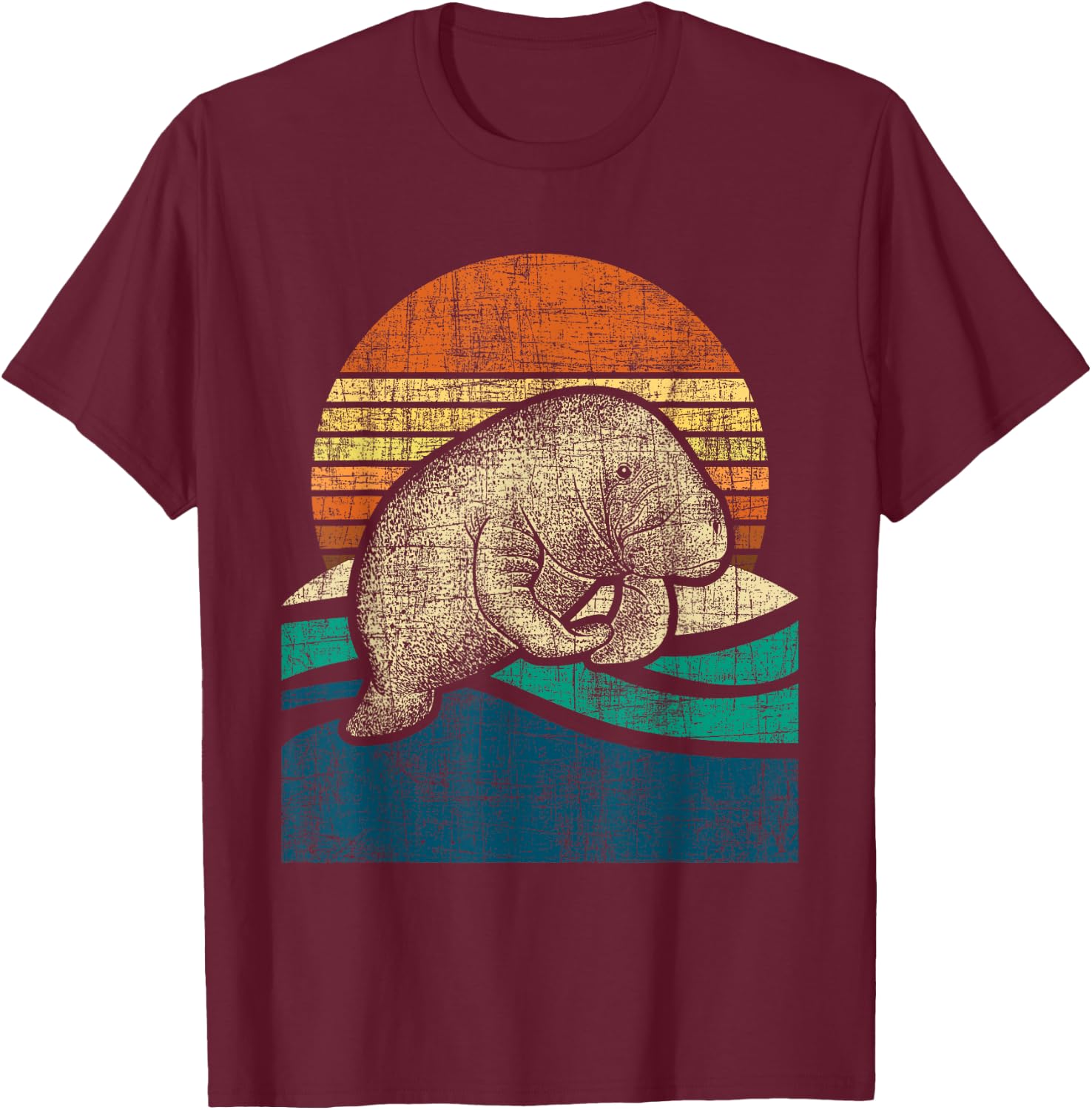 Retro Vintage Manatee - Zookeeper Zoologist Marine Biologist T-Shirt - T-Shirt | Maroon