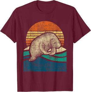 Retro Vintage Manatee - Zookeeper Zoologist Marine Biologist T-Shirt - T-Shirt | Maroon