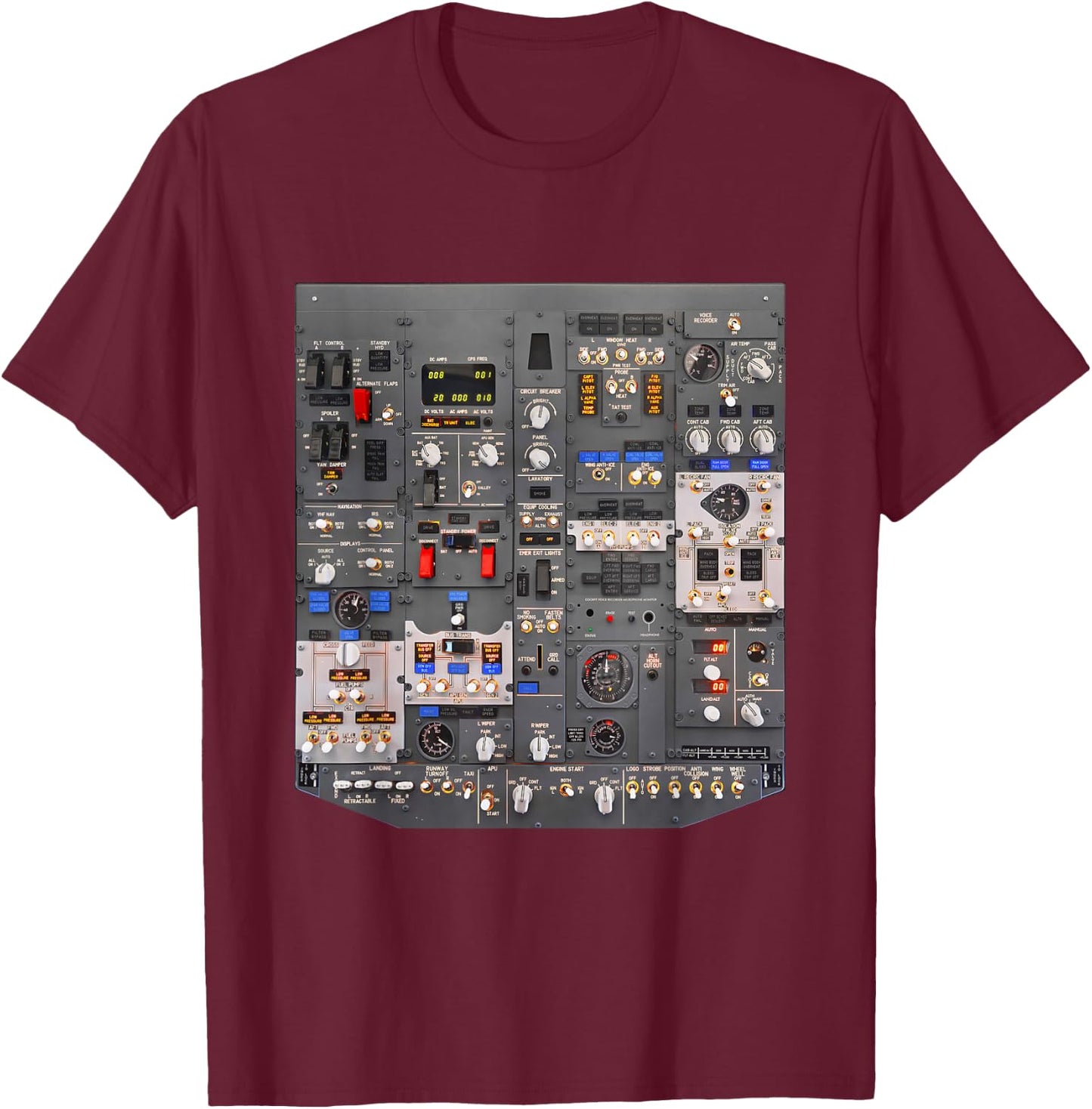 737 Overhead Panel Cockpit Airliner Aviation Aircraft T-Shirt - T-Shirt | Maroon