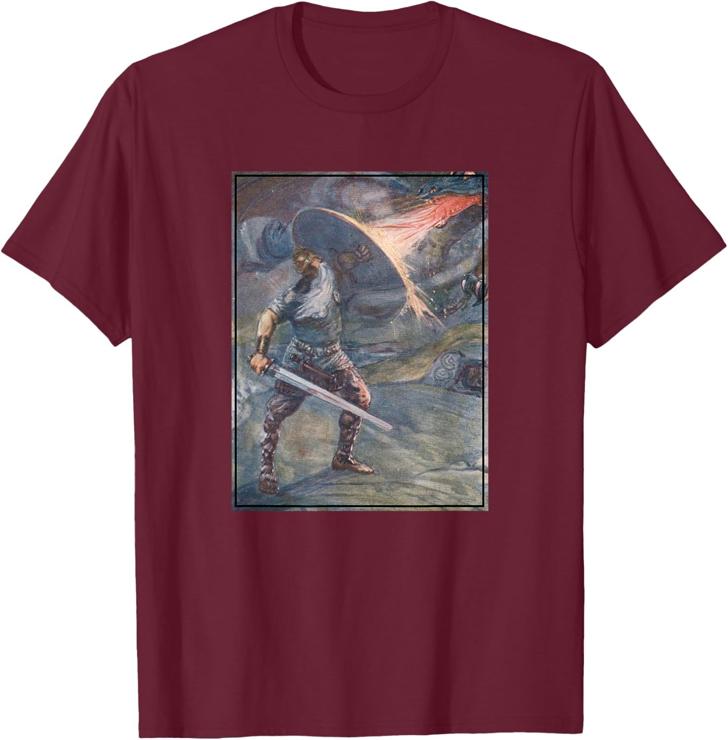 Beowulf Fighting The Dragon T-Shirt - T-Shirt | Maroon