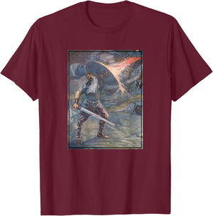 Beowulf Fighting The Dragon T-Shirt - T-Shirt | Maroon