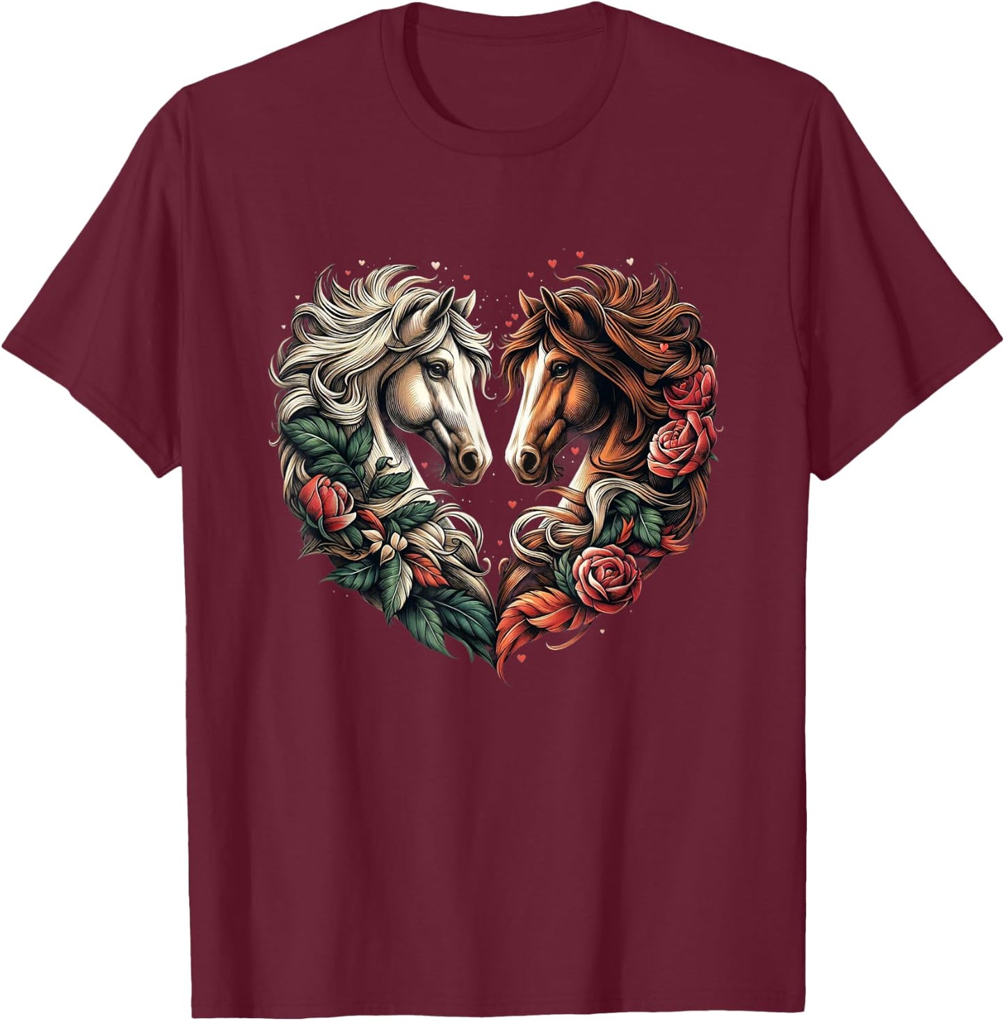 Horse Love Heart Equestrian Horse Rider Lovers T-Shirt - T-Shirt | Maroon