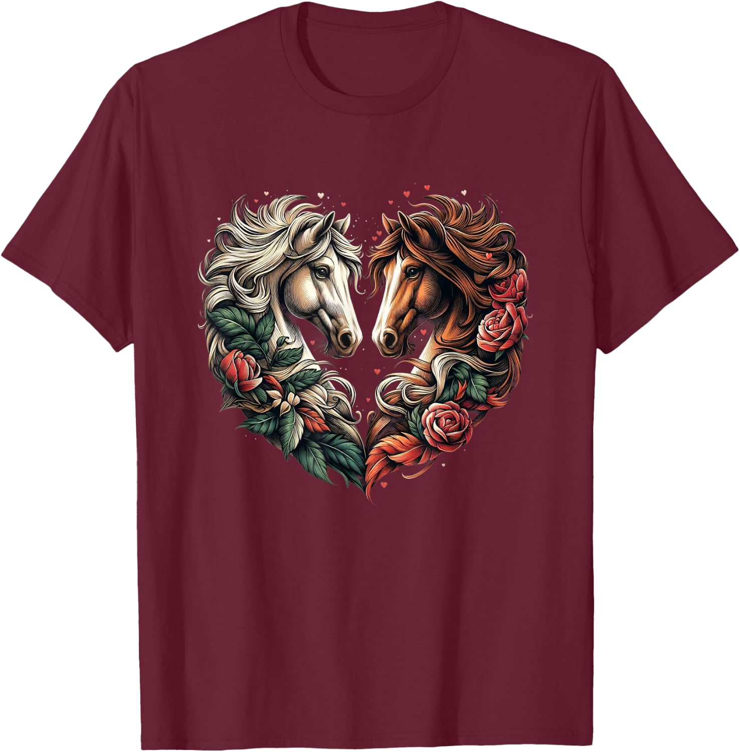 Horse Love Heart Equestrian Horse Rider Lovers T-Shirt - T-Shirt | Maroon