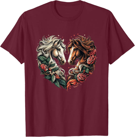 Horse Love Heart Equestrian Horse Rider Lovers T-Shirt - T-Shirt | Maroon