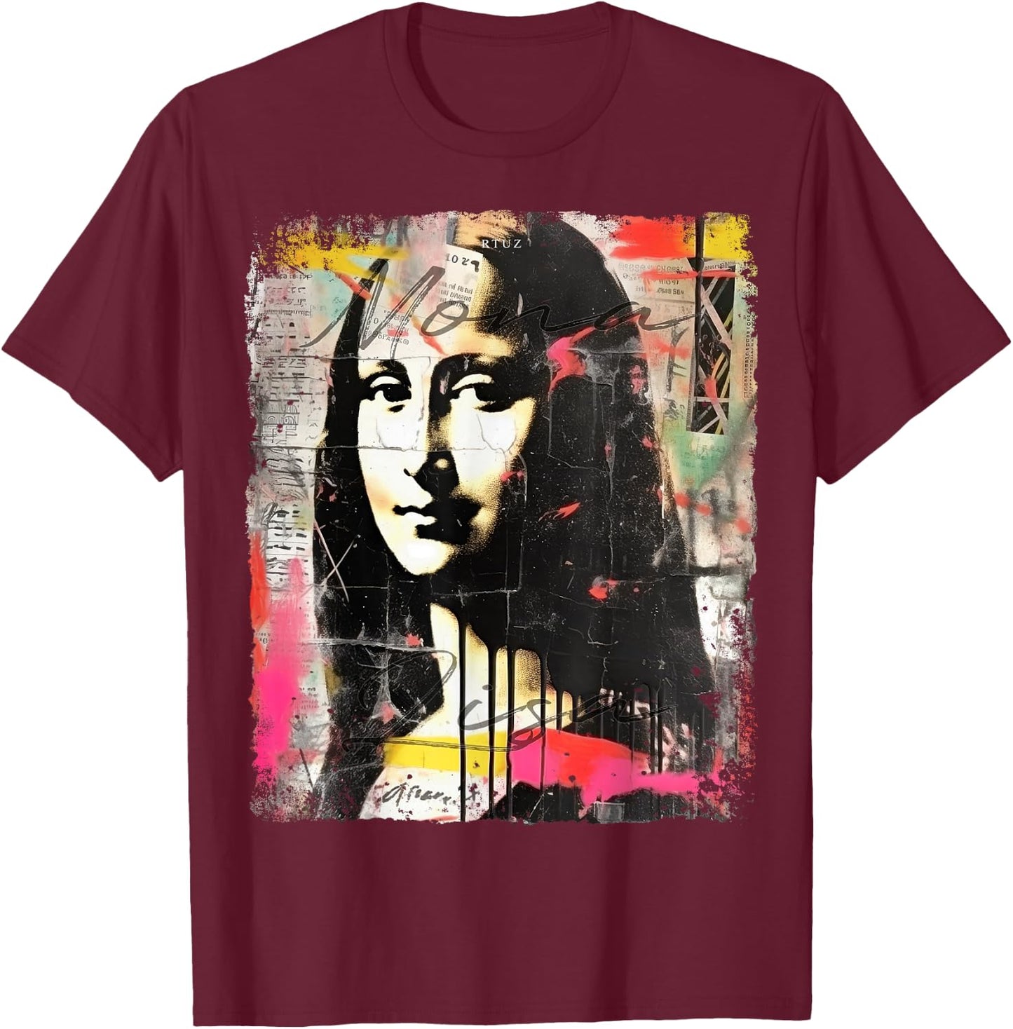 Mona Lisa Aesthetic Clothes Vintage Y2K Streetwear Women Men T-Shirt - T-Shirt | Maroon