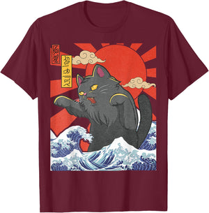 Catzilla Cat Japanese Art Funny Cat Gifts Women Kids T-Shirt - T-Shirt | Maroon