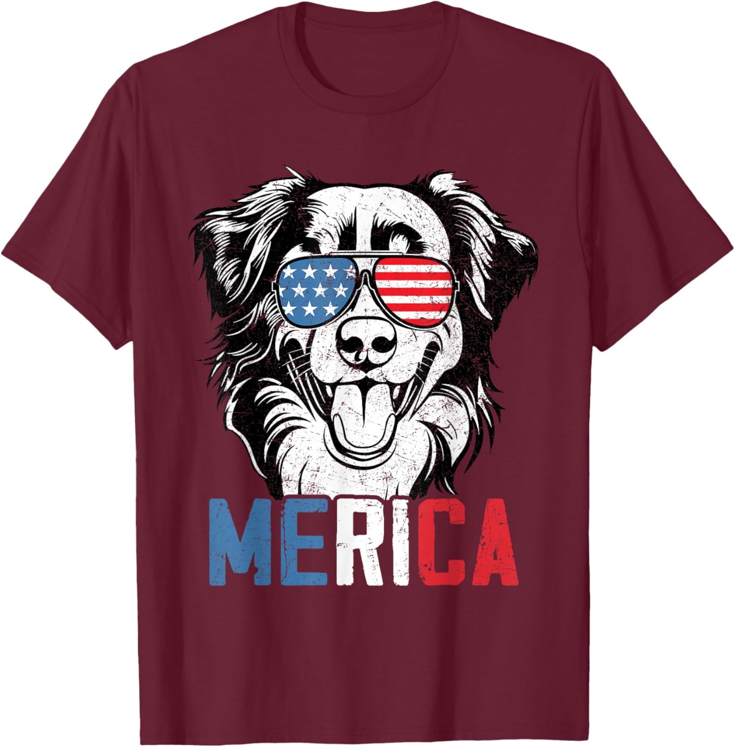 Patriotic Australian Shepherd Dog Merica 4th Of July Funny T-Shirt - T-Shirt | Maroon