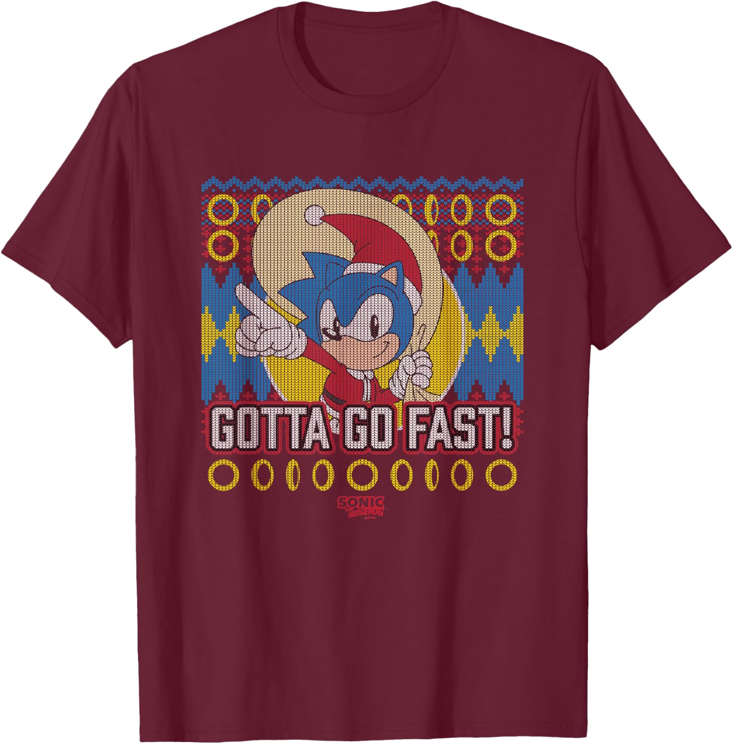 Sonic The Hedgehog Christmas Gotta Go Fast! Ugly Sweater T-Shirt - T-Shirt | Maroon