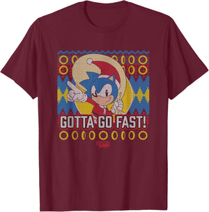 Sonic The Hedgehog Christmas Gotta Go Fast! Ugly Sweater T-Shirt - T-Shirt | Maroon