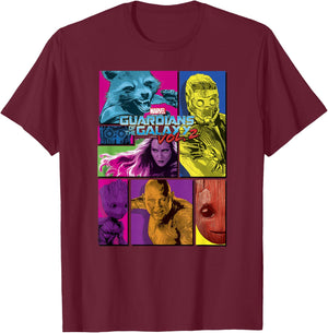 Marvel Guardians of The Galaxy Vol 2 Neon Team Panels T-Shirt - T-Shirt | Maroon
