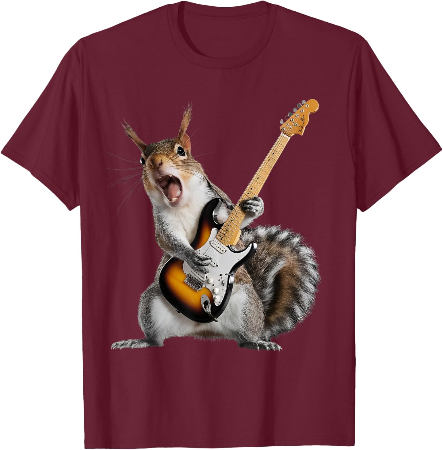 Squirrel Playing Guitar T-Shirt - T-Shirt | Maroon