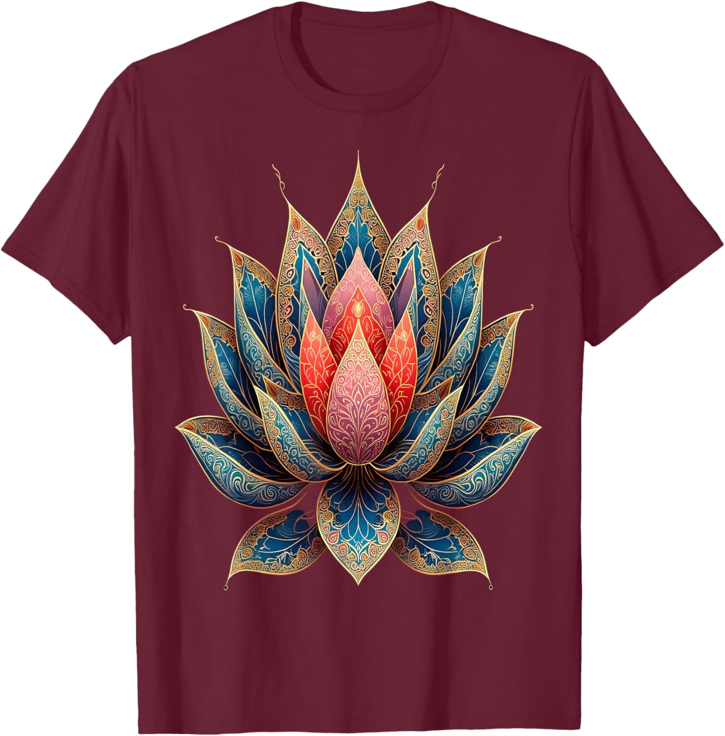 Ornate Lotus Mandala Spiritual Serenity T-Shirt - T-Shirt | Maroon