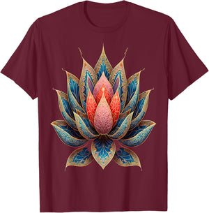 Ornate Lotus Mandala Spiritual Serenity T-Shirt - T-Shirt | Maroon