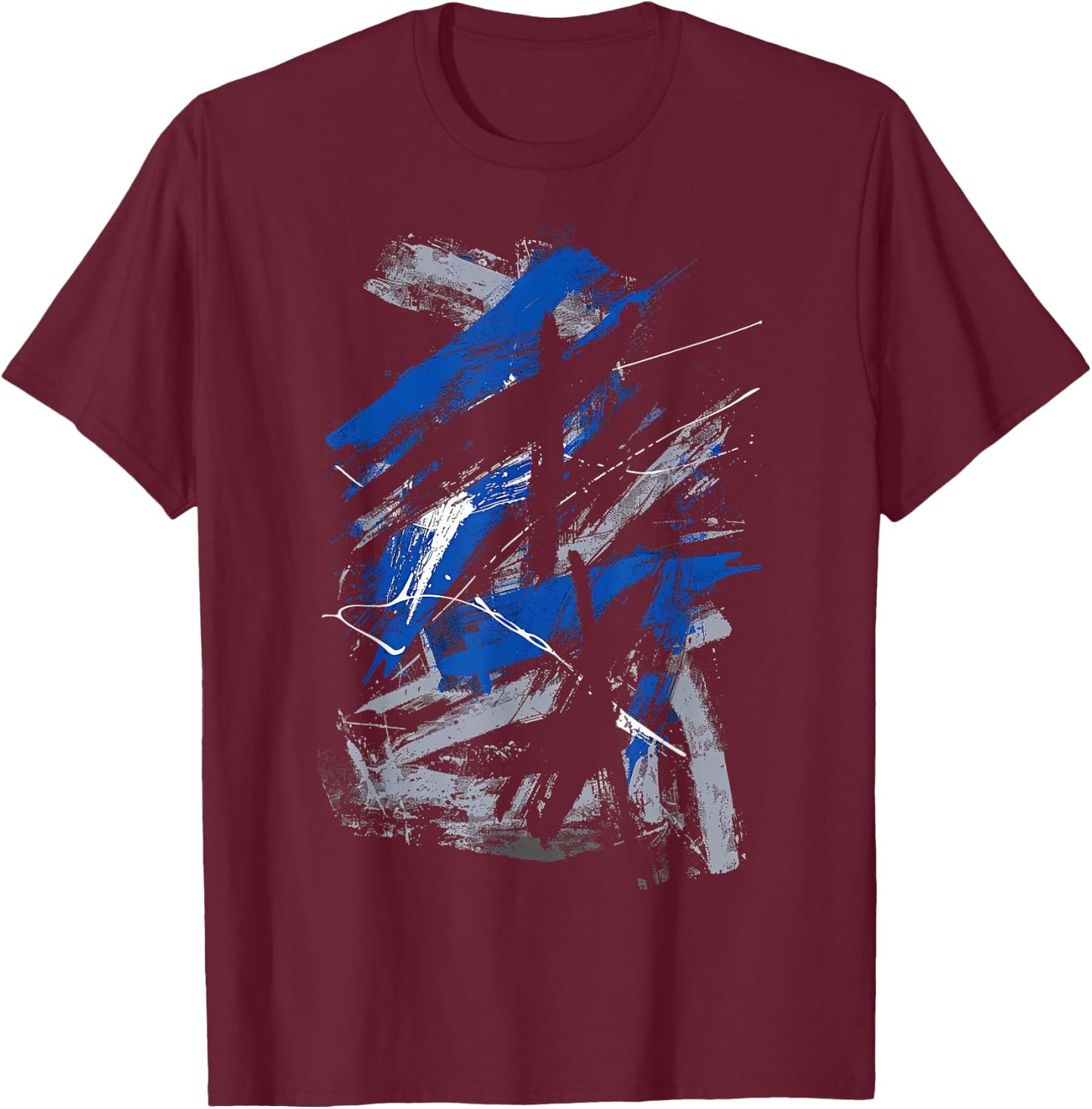 Blue and Black Urban Art Graphic T-Shirt - T-Shirt | Maroon