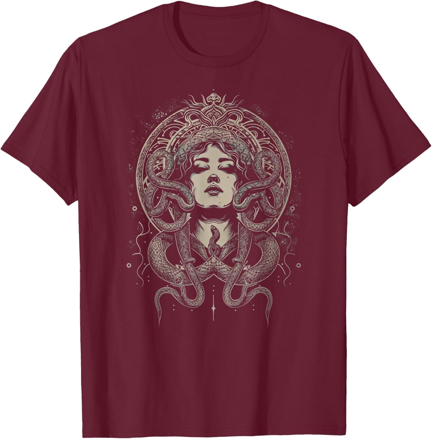 The Medusa Fan Co. Medusa Gorgon Greek Mythology Women's -Adults, -Kids Black T-Shirt - T-Shirt | Maroon